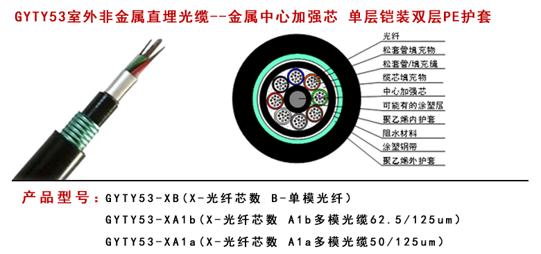 GYTY53铠装直埋光缆型号